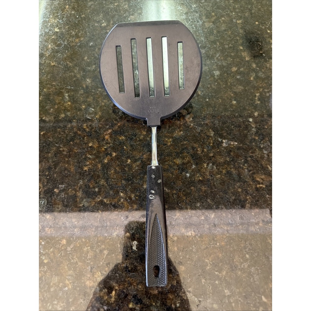 Ekco Black Slotted Spatula Vintage Plastic 10" Kitchen Utensil Wide Turner